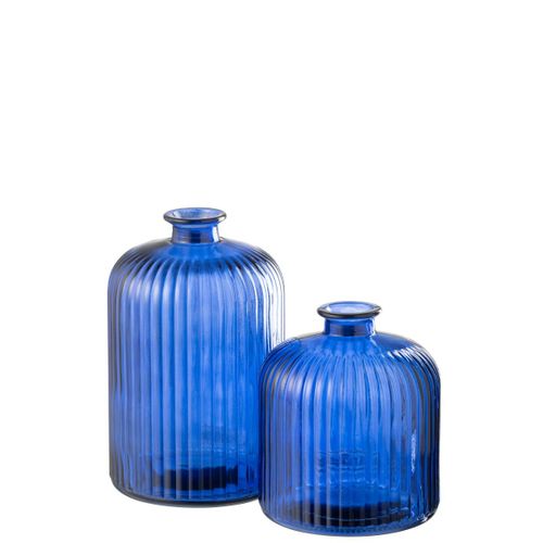 Vase Bouteille En Verre "stripe" 23cm Bleu