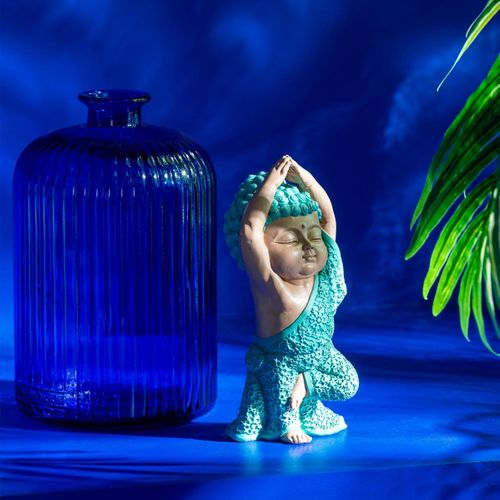 Vase Bouteille En Verre "stripe" 23cm Bleu