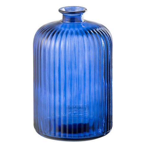 Vase Bouteille En Verre "stripe" 23cm Bleu