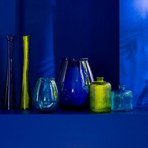 Vase Déco En Verre "stripe" 35cm Bleu