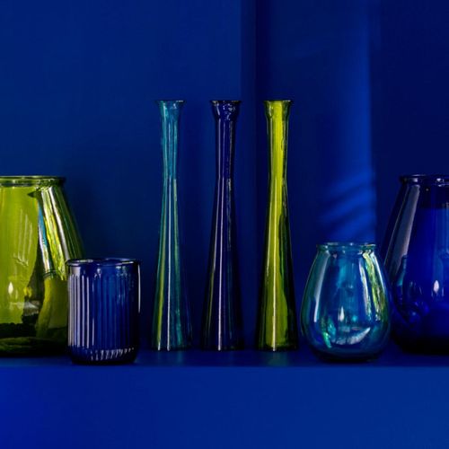 Vase Tube En Verre "stripe" 51cm Bleu