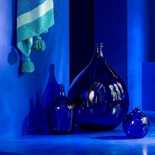 Vase Ballon En Verre "stripe" 56cm Bleu