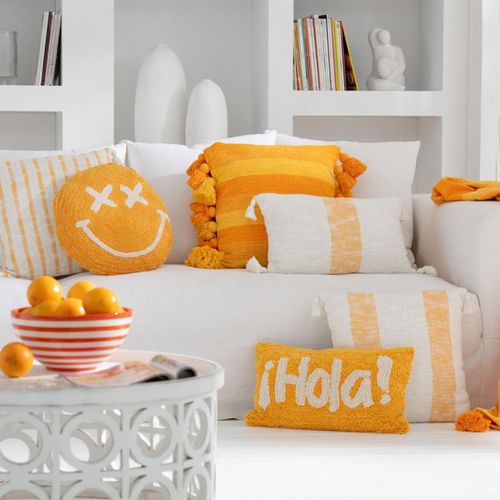 Coussin Déco à Pompons "polly" 50x50cm Orange