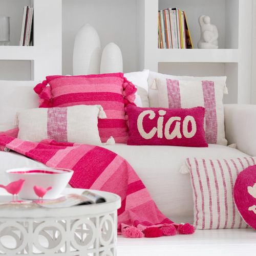 Coussin Déco à Pompons "polly" 50x50cm Rose