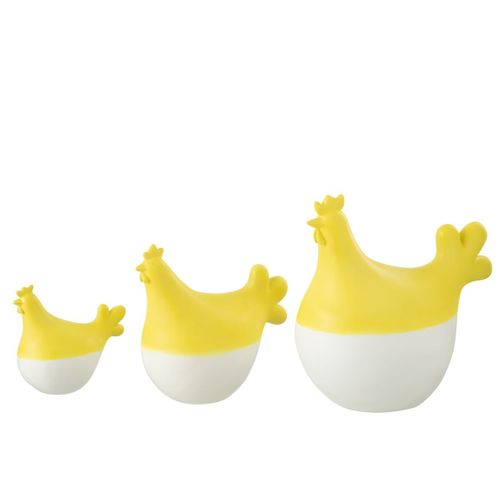 Lot De 3 Statuettes Coq Extérieur "alfredo" 20cm Jaune et Blanc