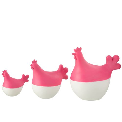 Lot De 3 Statuettes Coq Extérieur "alfredo" 20cm Rose et Blanc