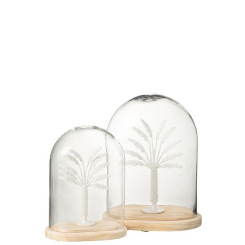 Cloche Déco En Verre "palmier" 22cm Blanc
