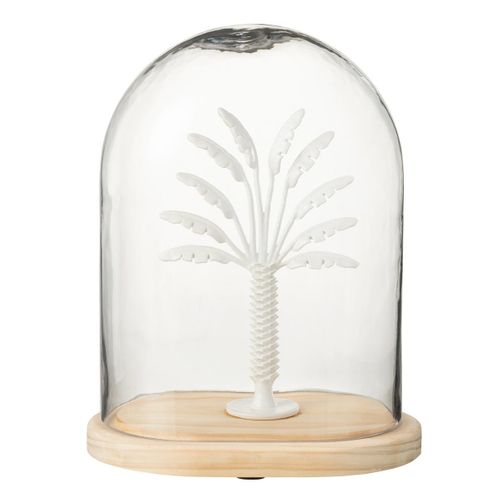 Cloche Déco En Verre "palmier" 28cm Blanc