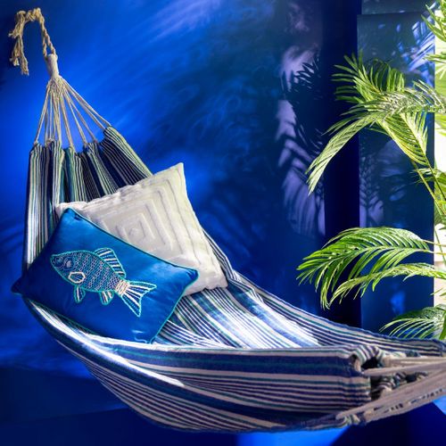Hamac En Tissu "rayures" 200cm Bleu