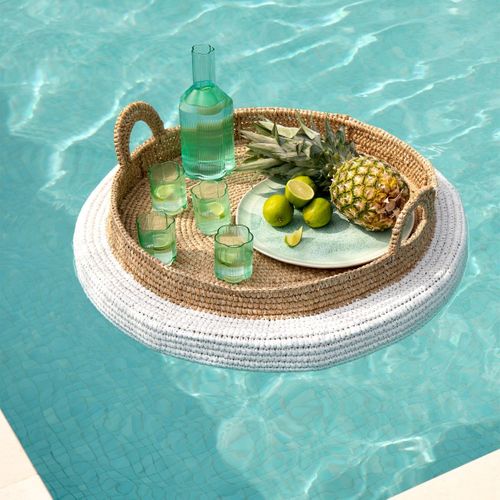 Plateau De Service Flottant "jonc De Mer" 75cm Naturel et Blanc