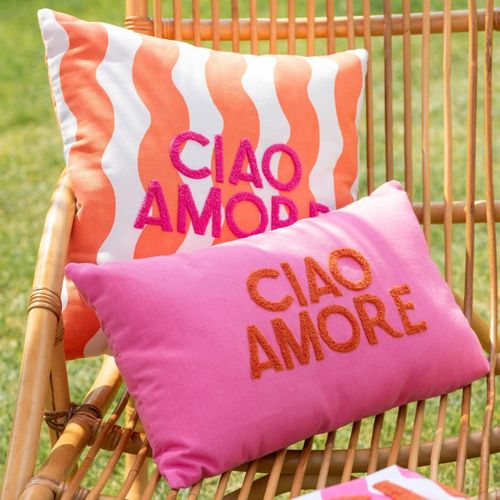 Coussin Déco En Coton "ciao Amore" 30x50cm Rose