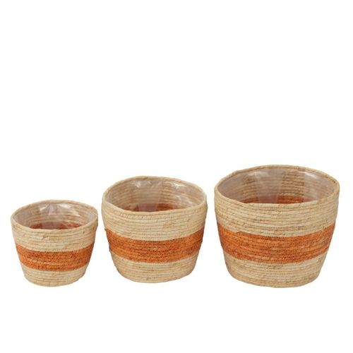 Lot De 3 Paniers Déco "ligne" 26cm Naturel et Orange
