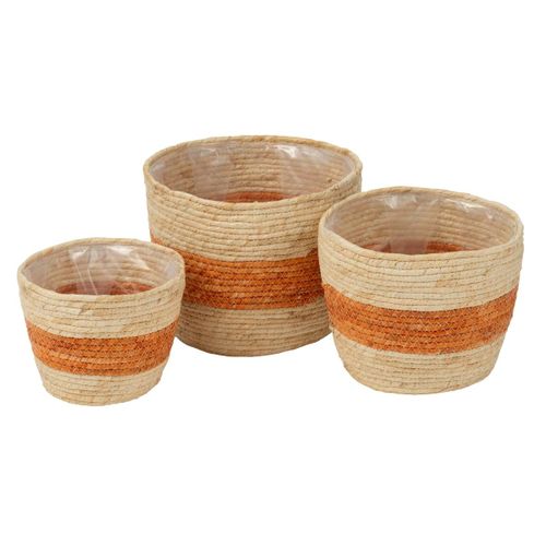 Lot De 3 Paniers Déco "ligne" 26cm Naturel et Orange