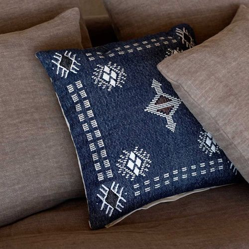 Coussin Déco En Coton "ethique" 45x45cm Bleu Foncé
