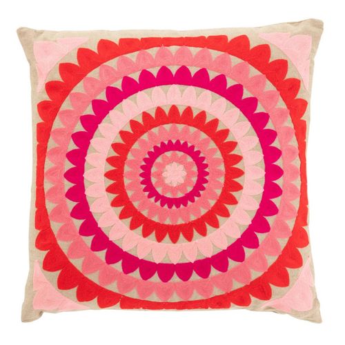 Coussin Déco En Coton "spirale Fleur" 45x45cm Rose