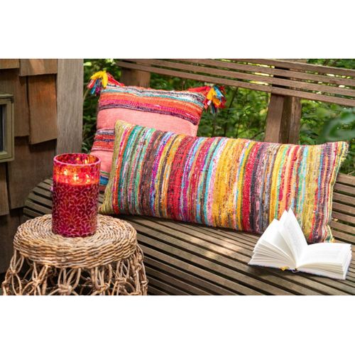 Coussin Déco Avec Pompons "chindi" 45x45cm Multicolore