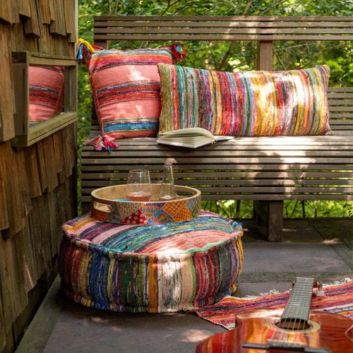 Coussin Déco Avec Pompons "chindi" 45x45cm Multicolore