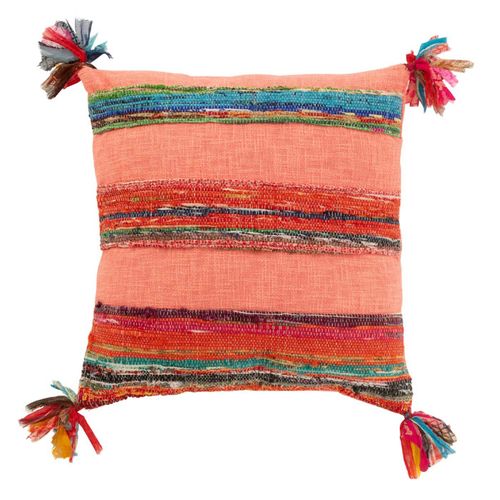 Coussin Déco Avec Pompons "chindi" 45x45cm Multicolore