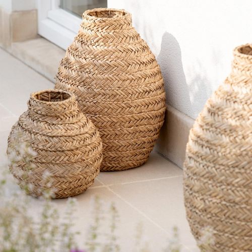 Vase Déco En Jonc "tressé" 50cm Naturel