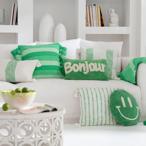 Coussin Déco Tufté Bonjour "polly" 30x50cm Vert