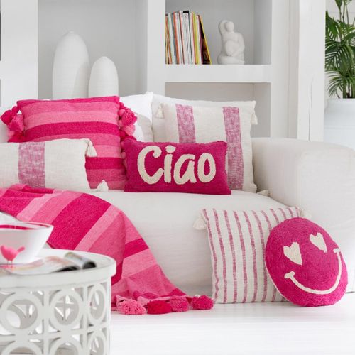 Coussin Déco Tufté Smiley "polly" 45cm Rose