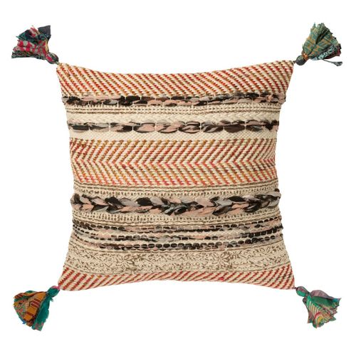 Coussin Déco Tressé Avec Pompons "chindi" 45x45cm Multicolore