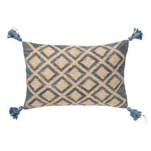 Coussin Déco En Jute "losanges" 40x60cm Naturel et Bleu