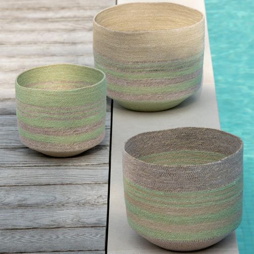 Lot De 3 Paniers En Jonc De Mer "willie" 30cm Naturel et Vert