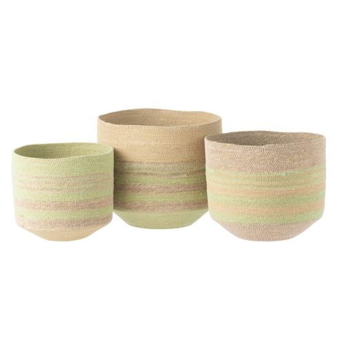 Lot De 3 Paniers En Jonc De Mer "willie" 30cm Naturel et Vert