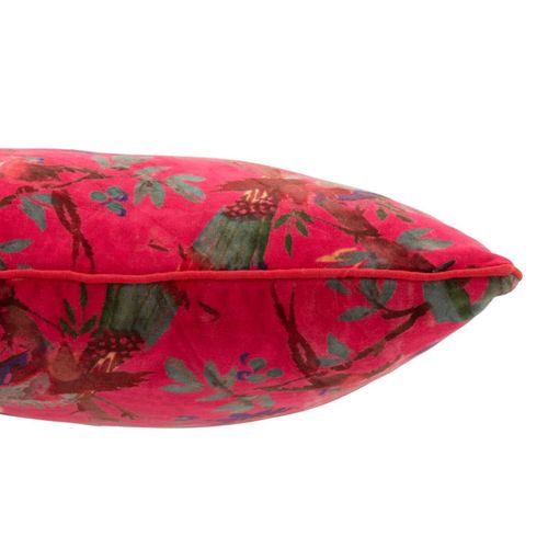 Coussin Déco En Velours "oiseaux Fleurs" 45x45cm Rose