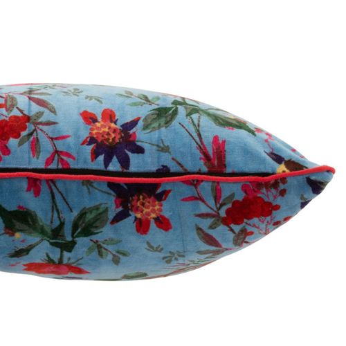 Coussin Déco En Velours "oiseaux Fleurs" 45x45cm Bleu