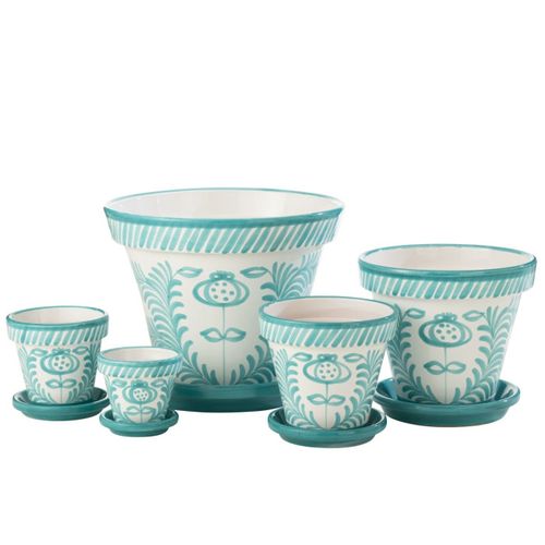 Pot Avec Soucoupe En Céramique "granada" 35cm Bleu Aqua