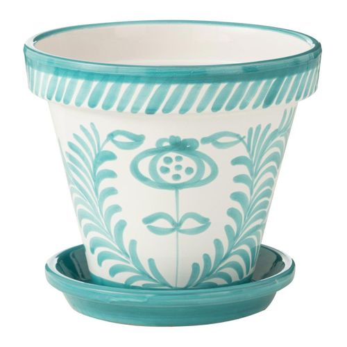 Pot Avec Soucoupe En Céramique "granada" 35cm Bleu Aqua