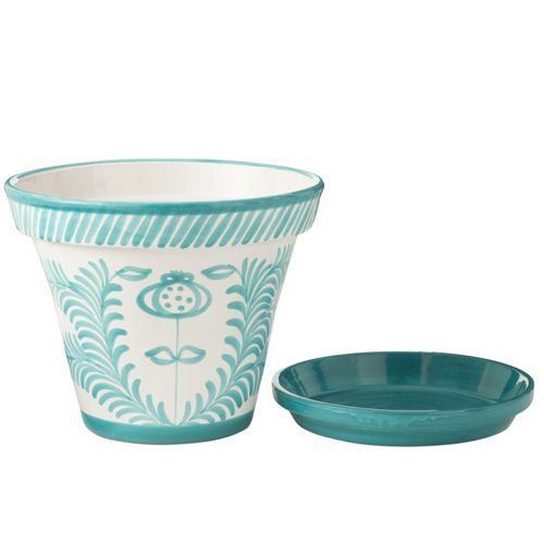 Pot Avec Soucoupe En Céramique "granada" 50cm Bleu Aqua