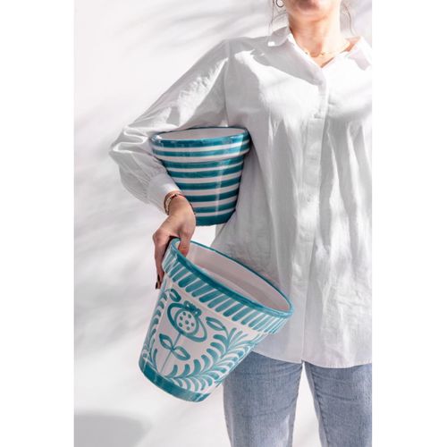 Pot Avec Soucoupe En Céramique "granada" 50cm Bleu Aqua