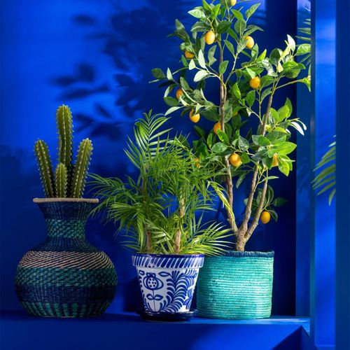 Pot Avec Soucoupe En Céramique "granada" 50cm Bleu Cobalt