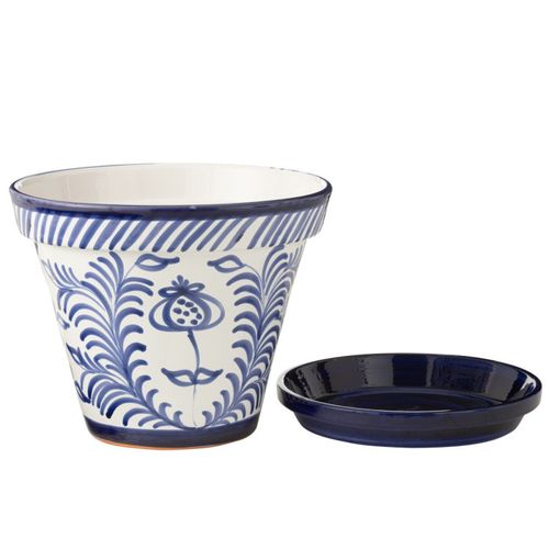 Pot Avec Soucoupe En Céramique "granada" 50cm Bleu Cobalt