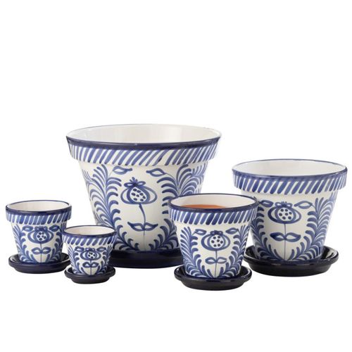 Pot Avec Soucoupe En Céramique "granada" 50cm Bleu Cobalt