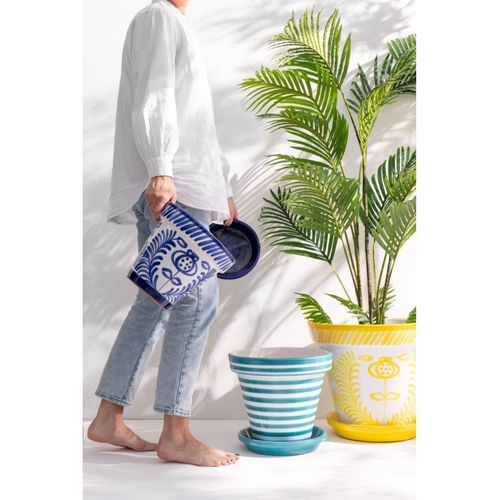 Pot Avec Soucoupe En Céramique "granada" 50cm Bleu Cobalt