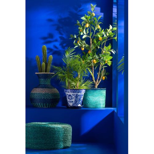 Pot Avec Soucoupe En Céramique "granada" 50cm Bleu Cobalt