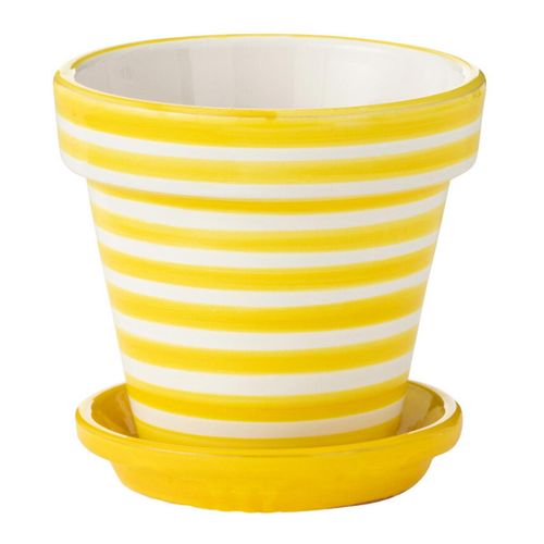Pot Avec Soucoupe En Céramique "granada Rayure" 21cm Jaune