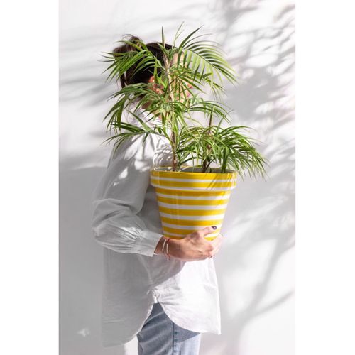 Pot Avec Soucoupe En Céramique "granada Rayure" 27cm Jaune
