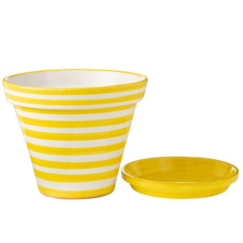 Pot Avec Soucoupe En Céramique "granada Rayure" 50cm Jaune