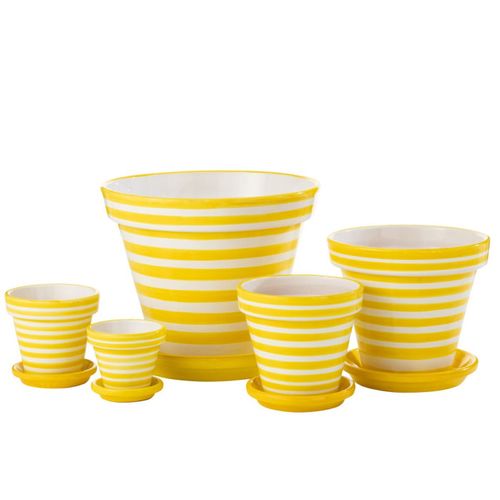Pot Avec Soucoupe En Céramique "granada Rayure" 50cm Jaune