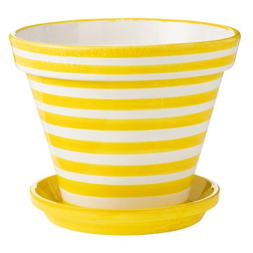Pot Avec Soucoupe En Céramique "granada Rayure" 50cm Jaune