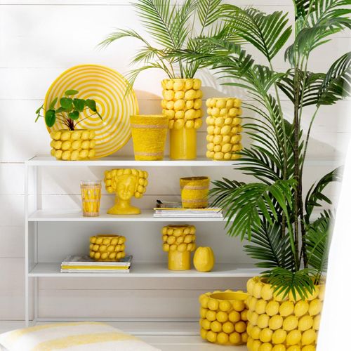 Saladier En Céramique "granada Rayure" 40cm Jaune