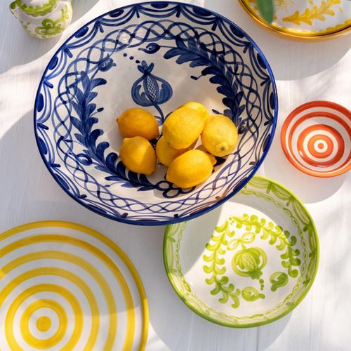 Assiette De Présentation En Céramique "granada Rayure" 34cm Jaune