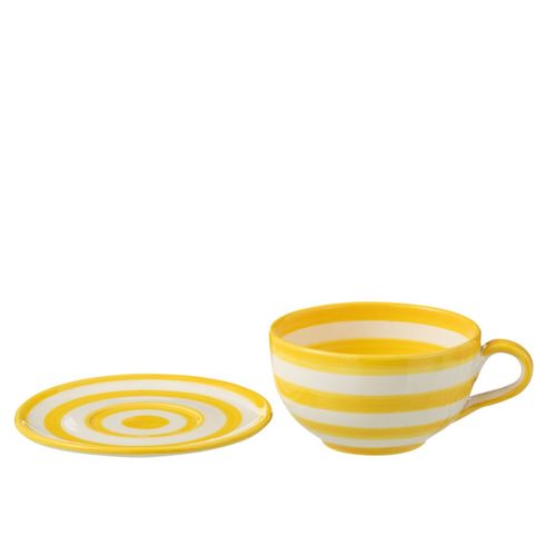 Tasse Avec Sous-tasse En Céramique "granada Rayure" 50cl Jaune