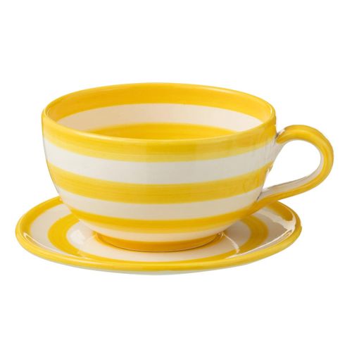 Tasse Avec Sous-tasse En Céramique "granada Rayure" 50cl Jaune