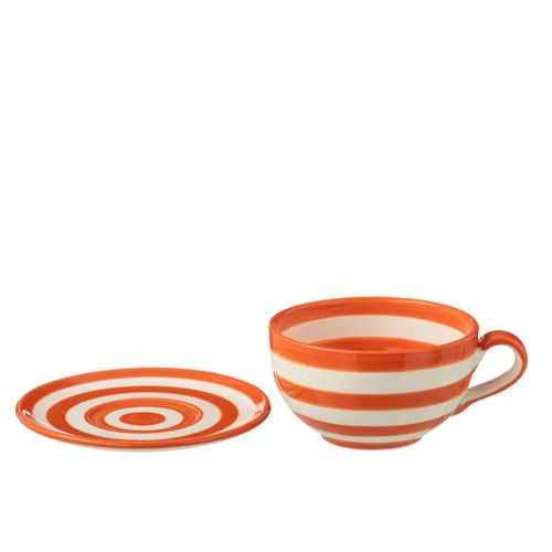 Tasse Avec Sous-tasse En Céramique "granada Rayure" 50cl Orange